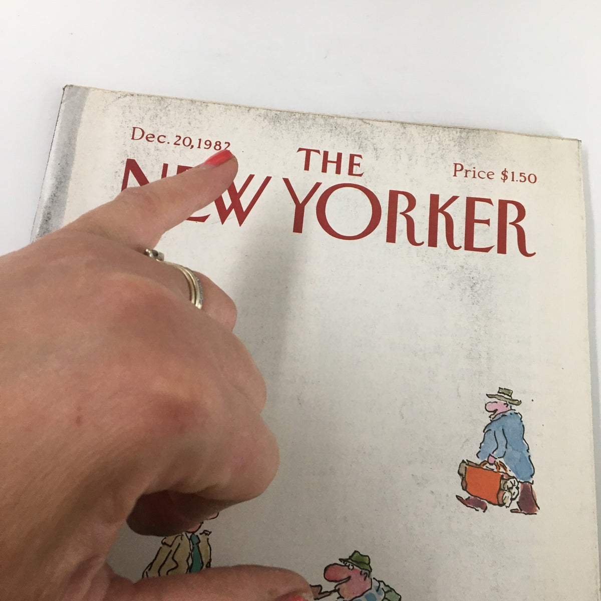 Close-up of The New Yorker Magazine December 20 1982 cover, highlighting the date and title along with the price.