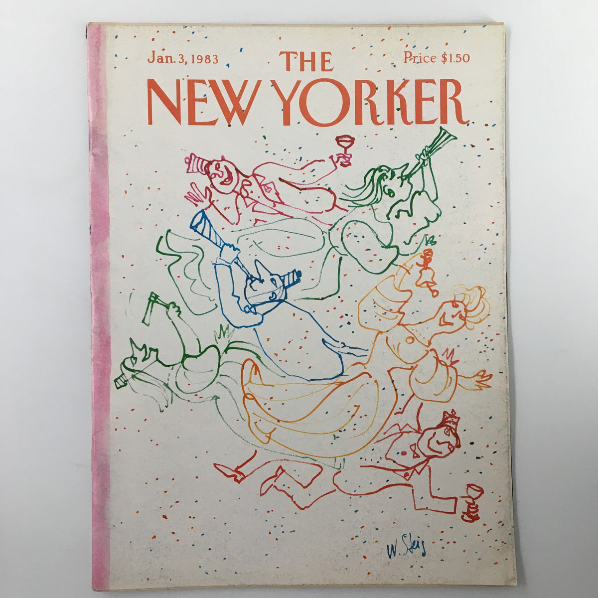 Cover of The New Yorker Magazine January 3 1983 featuring whimsical art titled Party People by William Steig, showcasing vibrant line drawings of party-goers.