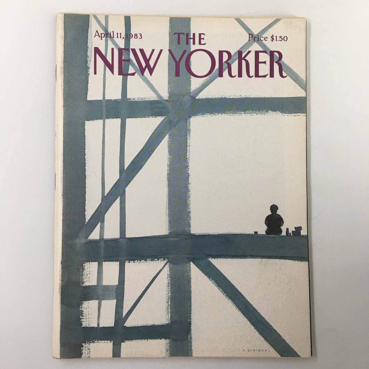 Cover of The New Yorker Magazine April 11, 1983 featuring the artwork 'Taking A Break' by Abel Quezada, showcasing a minimalist design.