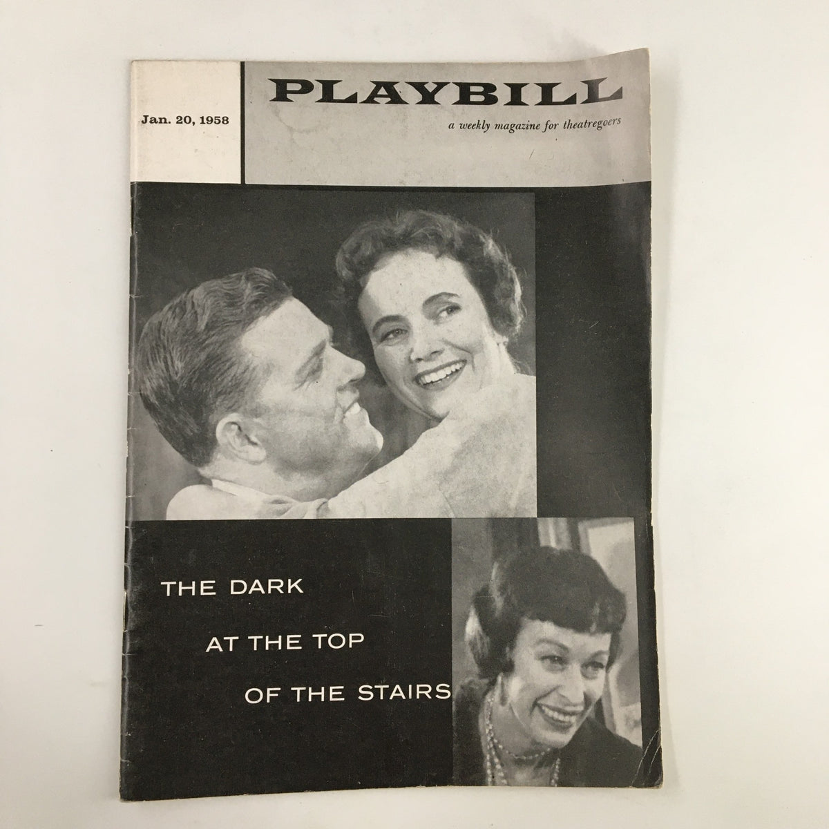 1958 Playbill for The Music Box featuring William Inge's The Dark at the Top of the Stairs, showcasing vintage black and white photographs of the cast.