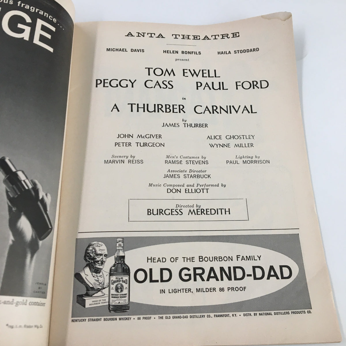 1960 Playbill Anta Theatre presentation of Tom Ewell in A Thurber Carnival, highlighting the cast and production details.