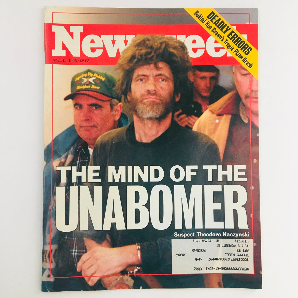Newsweek Magazine April 15, 1996, featuring an article on The Mind of Suspect Theodore Kaczynski, known as the Unabomber, showcasing magazine cover.