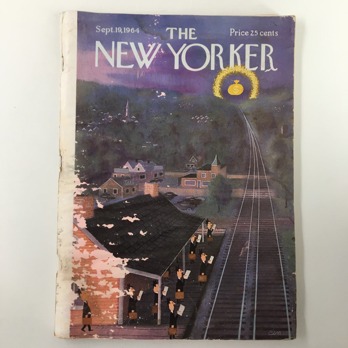 Cover of The New Yorker Magazine, September 19, 1964, titled 'Gold at the End of Tunnel' by Charles Martin, showcasing an illustration of a train and a small town.
