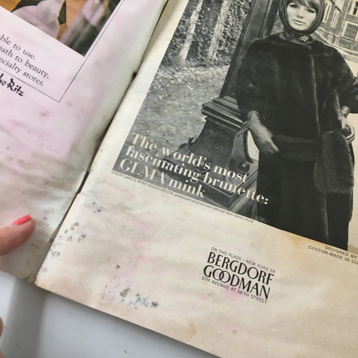 Interior page of The New Yorker Magazine, September 19, 1964, featuring an advertisement for mink products with a model in a fashionable coat.