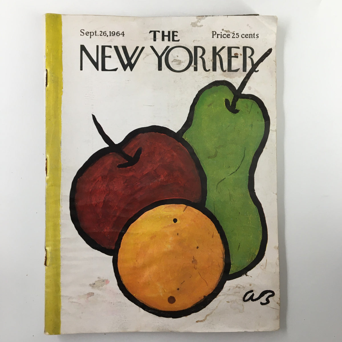 The New Yorker Magazine September 26, 1964 cover featuring a colorful illustration of an apple, orange, and pear, created by artist Abe Birnbaum.