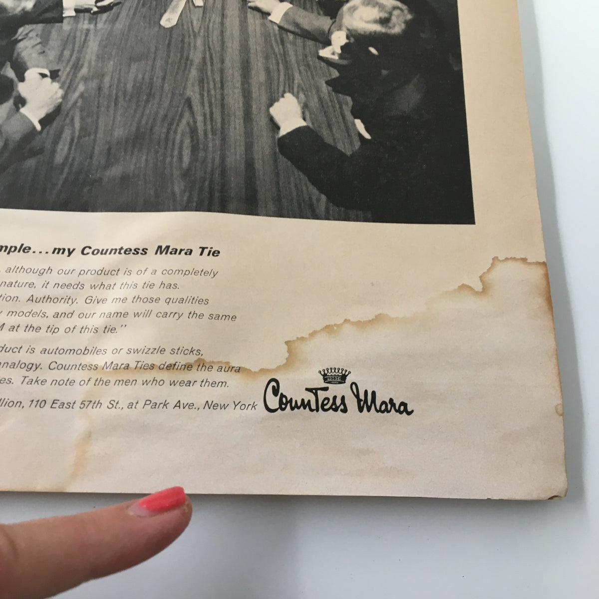 Vintage advertisement for Countess Mara Tie, featuring a boardroom scene, from The New Yorker Magazine September 26, 1964.