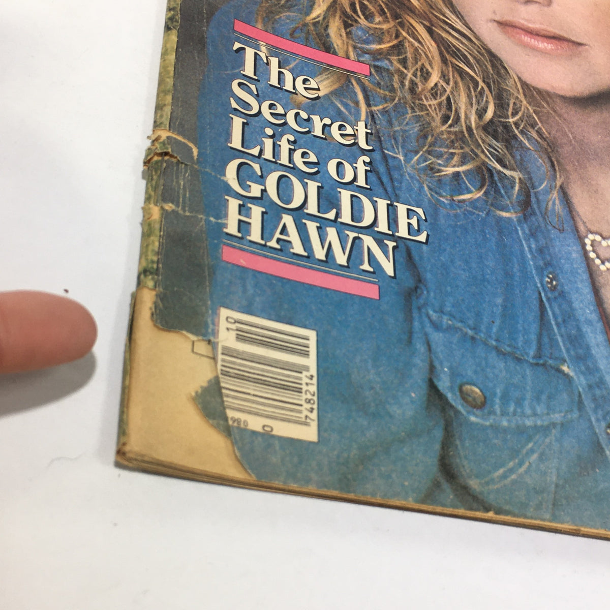 Close-up of the VTG Rolling Stone: March 1981 cover highlighting the title The Secret Life of Goldie Hawn, emphasizing wear and tear on the magazine.