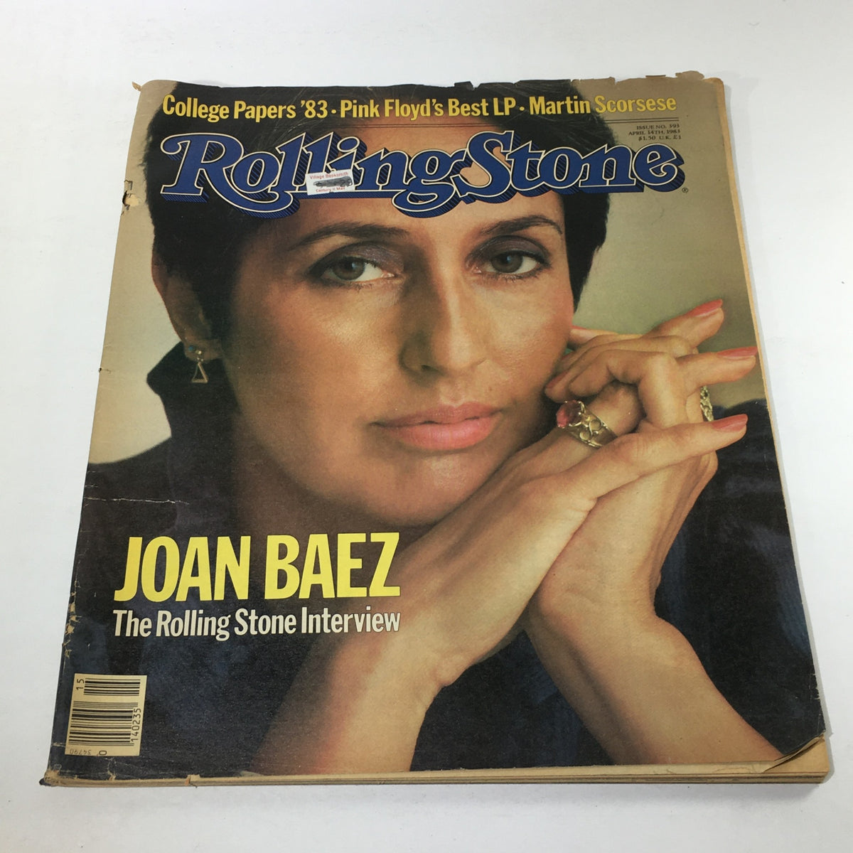 VTG Rolling Stone April 14 1983 featuring Joan Baez on the cover, showcasing her beauty and iconic style.