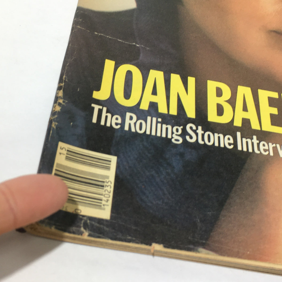 Close-up detail of the barcode on the cover of VTG Rolling Stone April 14 1983, highlighting the magazine's vintage features.