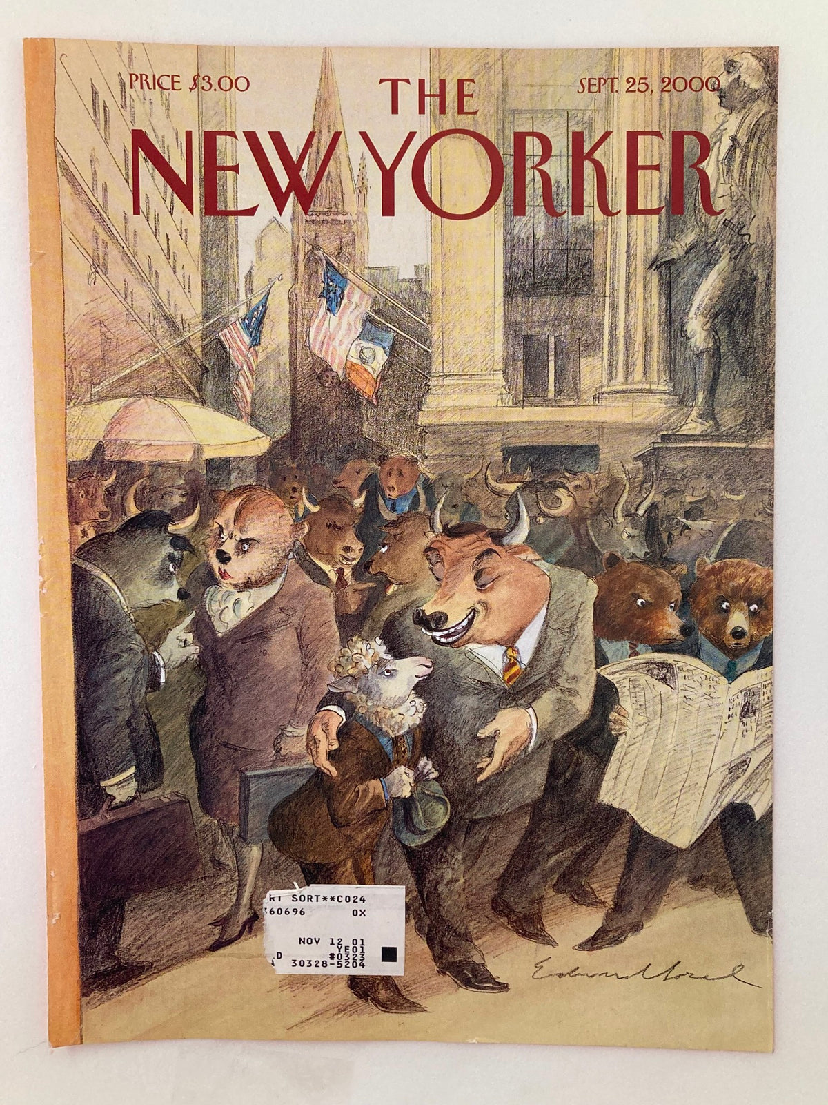 The New Yorker Cover September 25, 2000, depicting a lively street scene with anthropomorphic animals dressed in formal attire, reflecting a unique artistic style and commentary.