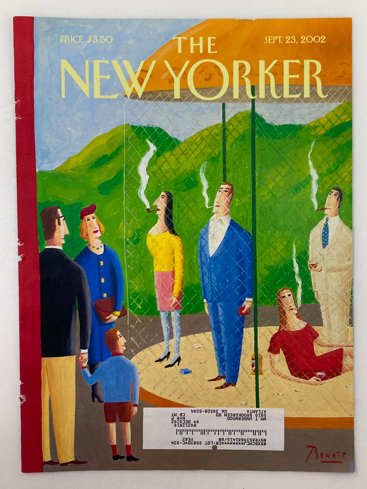 The New Yorker cover from September 23, 2002, titled 'Endangered Species' featuring an engaging visual narrative that emphasizes the importance of protecting endangered species, created by B van Innis.
