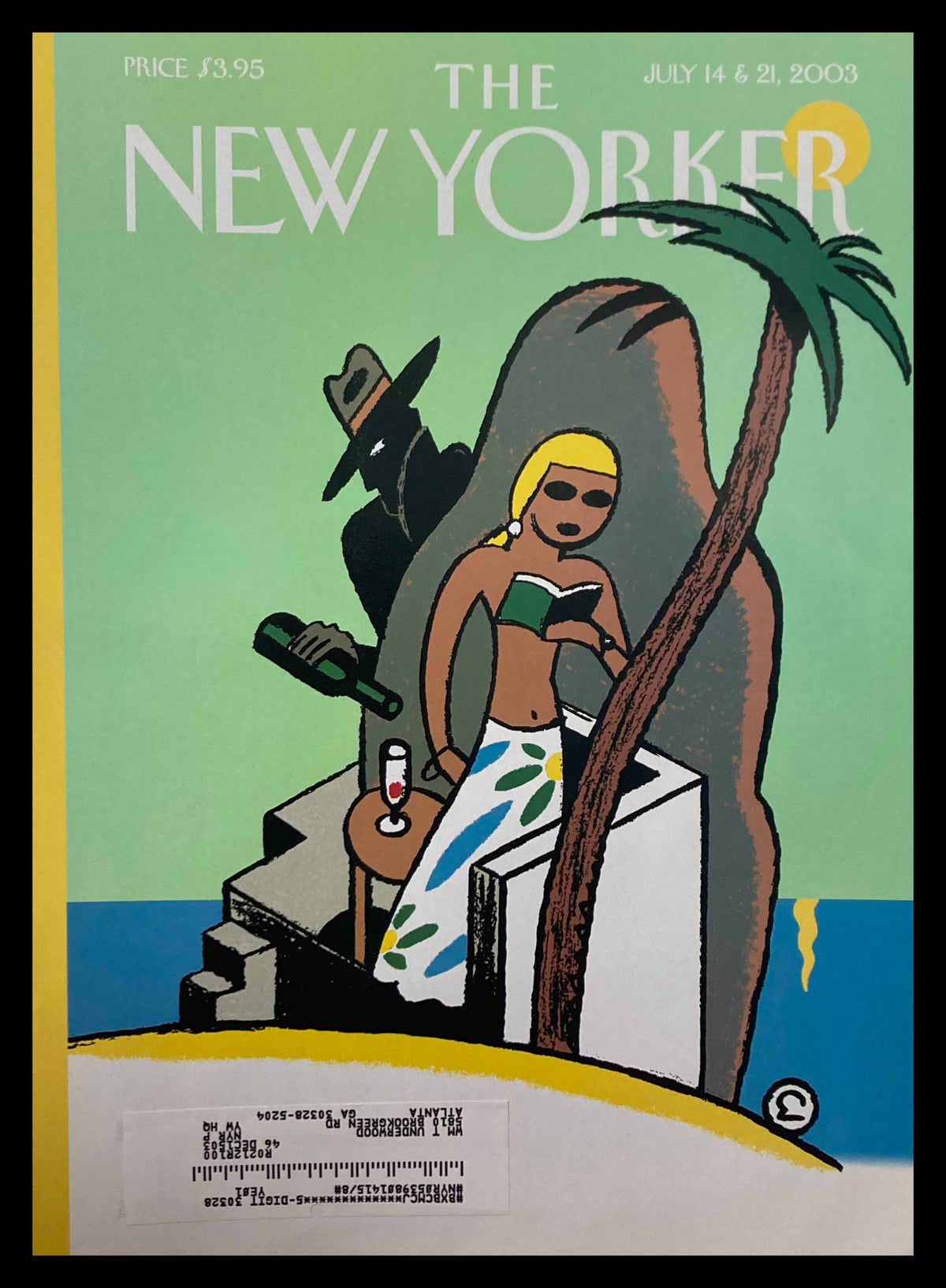 Cover only The New Yorker July 14 2003 Summer Thrills by Ever Muelen featuring a vibrant illustration of a woman in summer attire against a seaside backdrop.