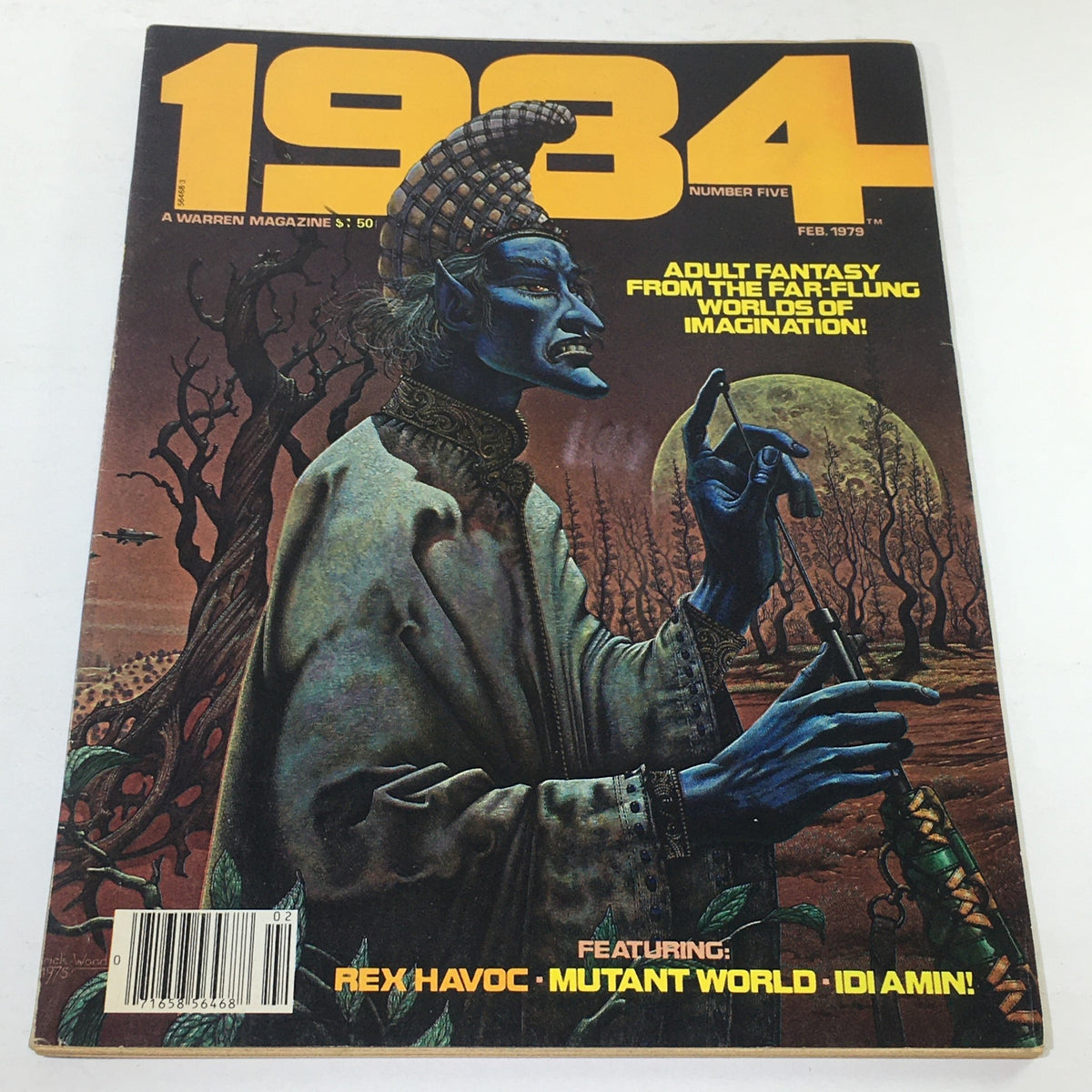 Cover of VTG 1984 A Warren Magazine Number Five from February 1979 featuring a provocative illustration of a blue-skinned character in a fantasy setting.