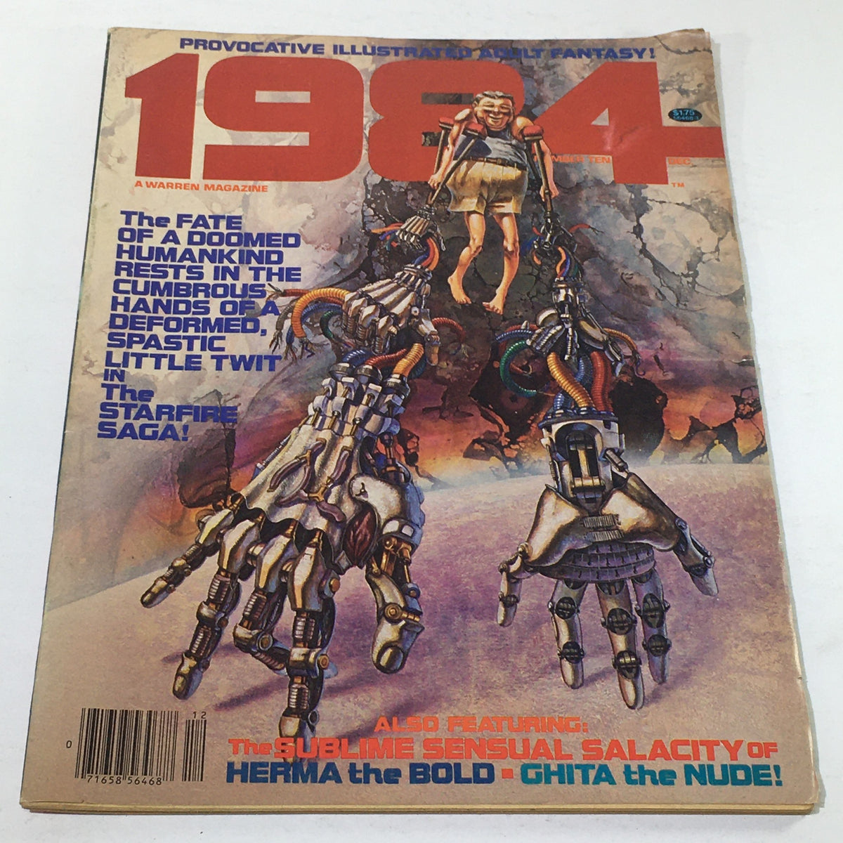 Cover of VTG 1984 A Warren Magazine Number Ten from December 1984 featuring intriguing cartoon fantasy art with robotic hands and a whimsical human figure, showcasing the unique pop culture style of the 1980s.