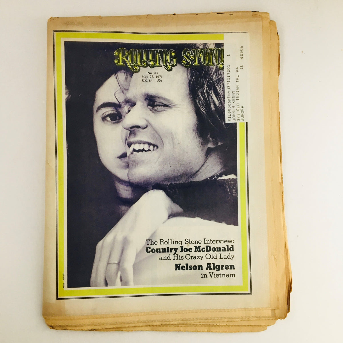 Cover of Rolling Stone Magazine, May 27, 1971, issue #83 featuring an interview with Country Joe McDonald and author Nelson Algren. The magazine has a vintage design with prominent text and images reflecting the cultural landscape of the early 1970s.