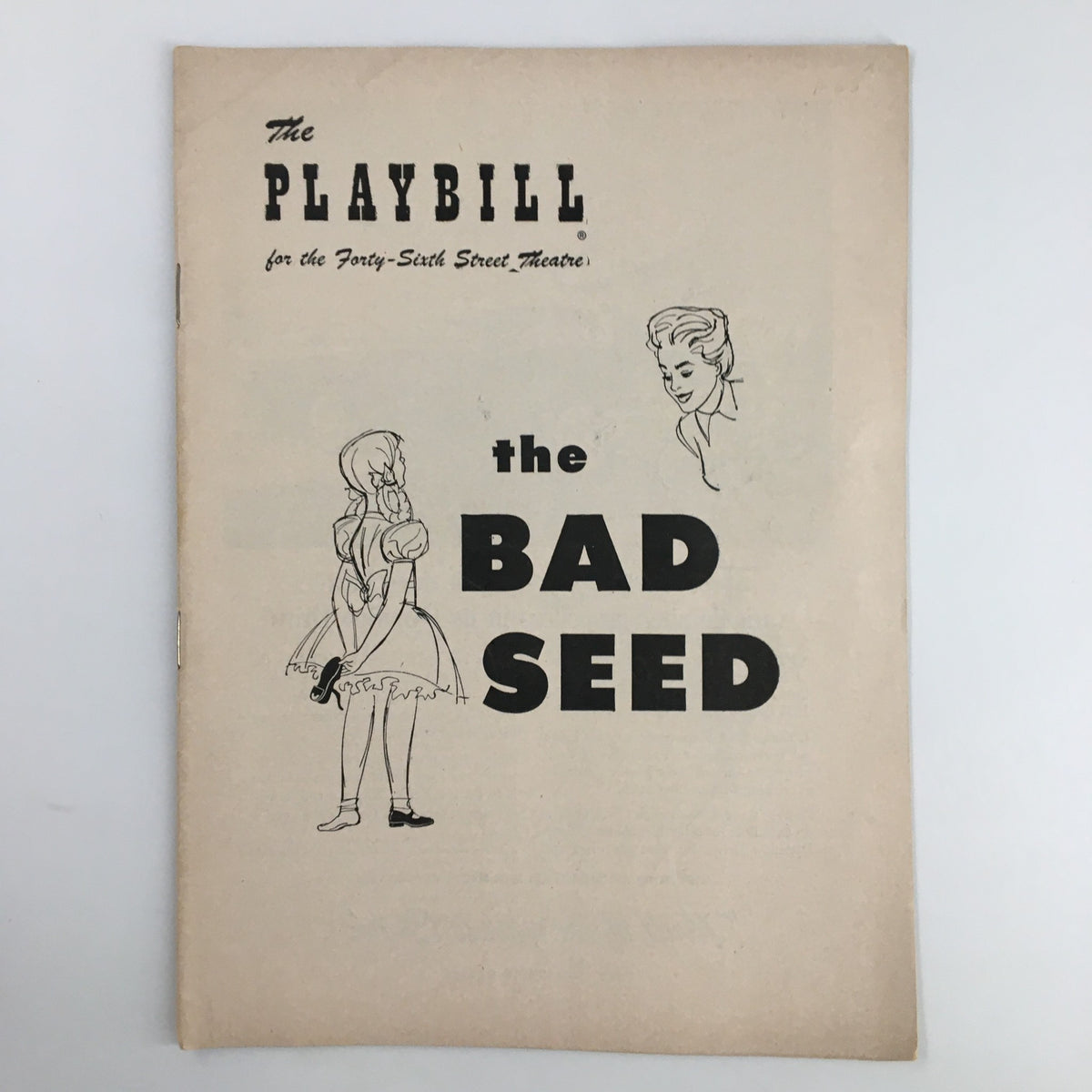 Cover of the 1955 Playbill for the Forty-Sixth Theatre featuring 'The Bad Seed' with illustrations and title prominently displayed.