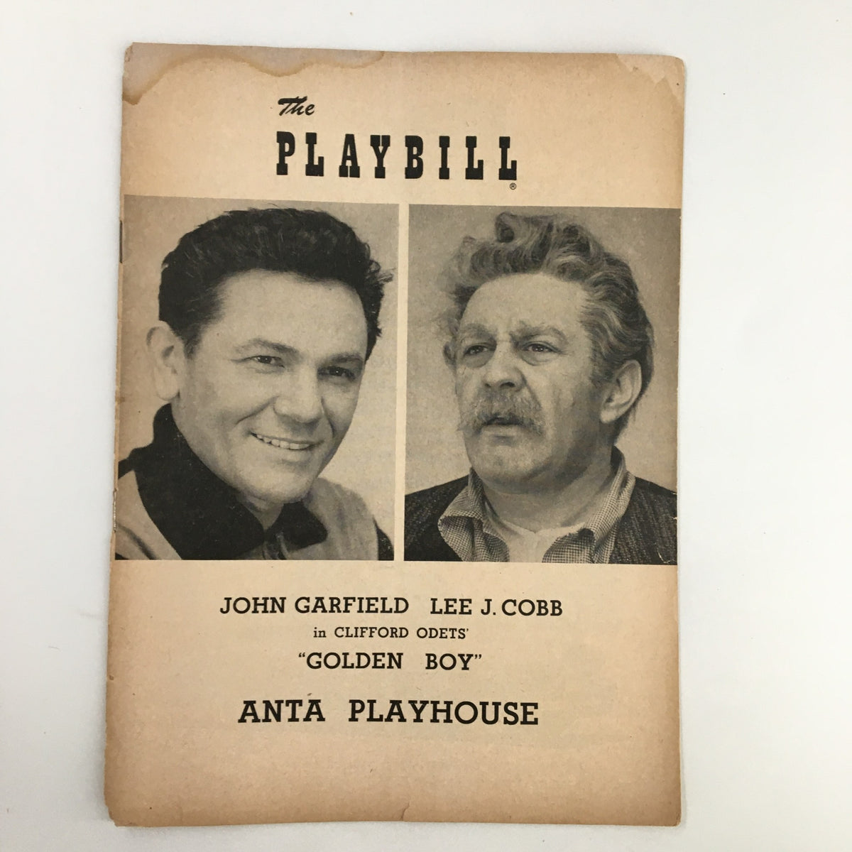 1952 Playbill titled 'The Playbill', showcasing John Garfield and Lee J. Cobb in Clifford Odets' play 'Golden Boy', from the Anta Playhouse.