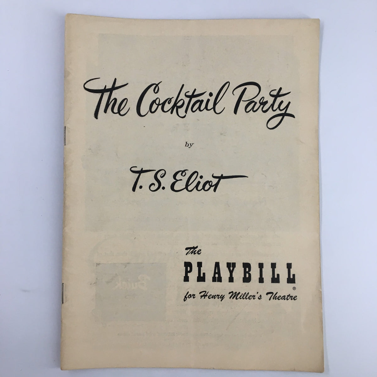 Cover of the 1950 Playbill featuring 'The Cocktail Party' by T.S. Eliot at Henry Miller's Theatre, showcasing classic theatrical design.