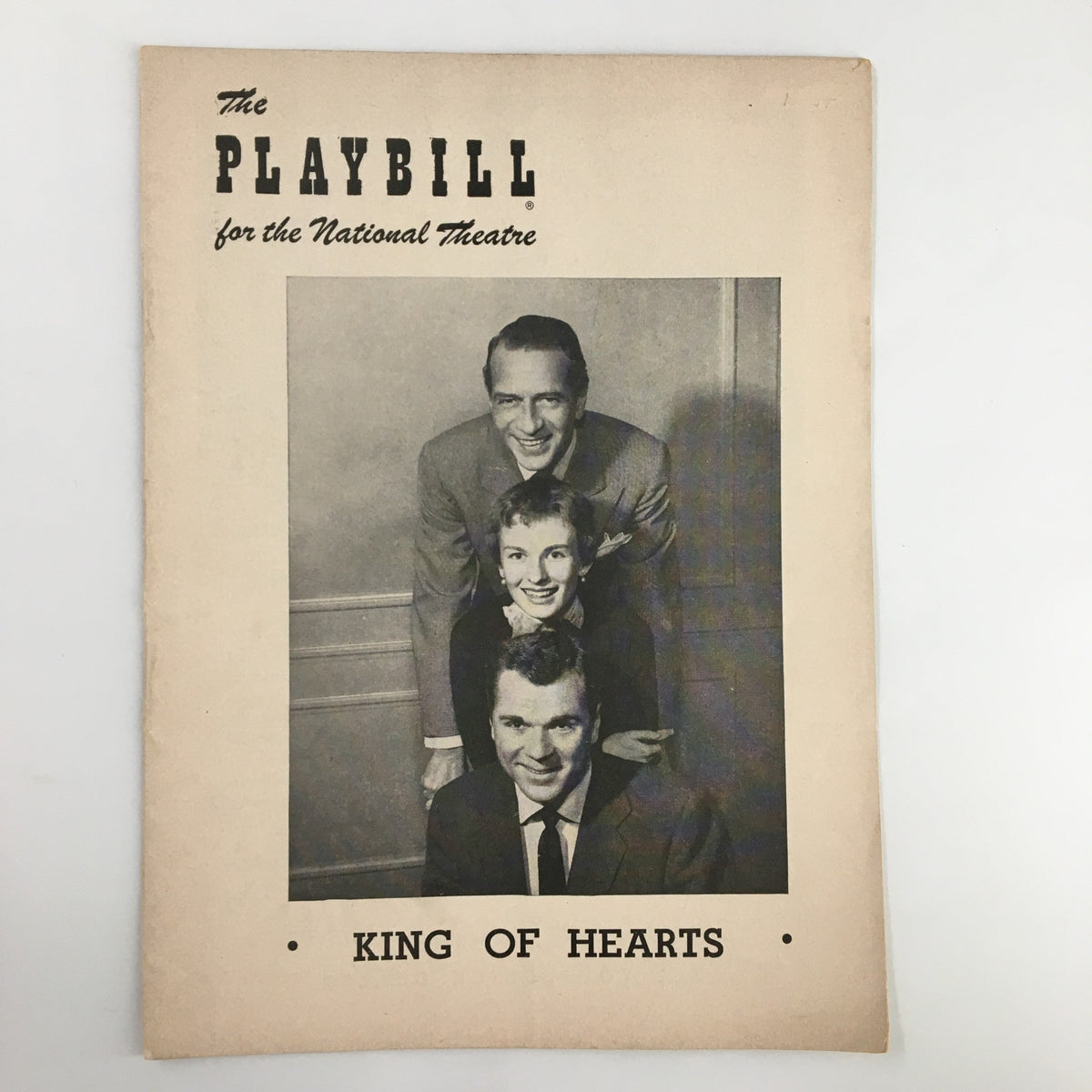 1954 Playbill for the National Theatre featuring Donald Cook and Jackie Cooper in King of Hearts, showcasing a vintage theatrical cover design with cast photos.