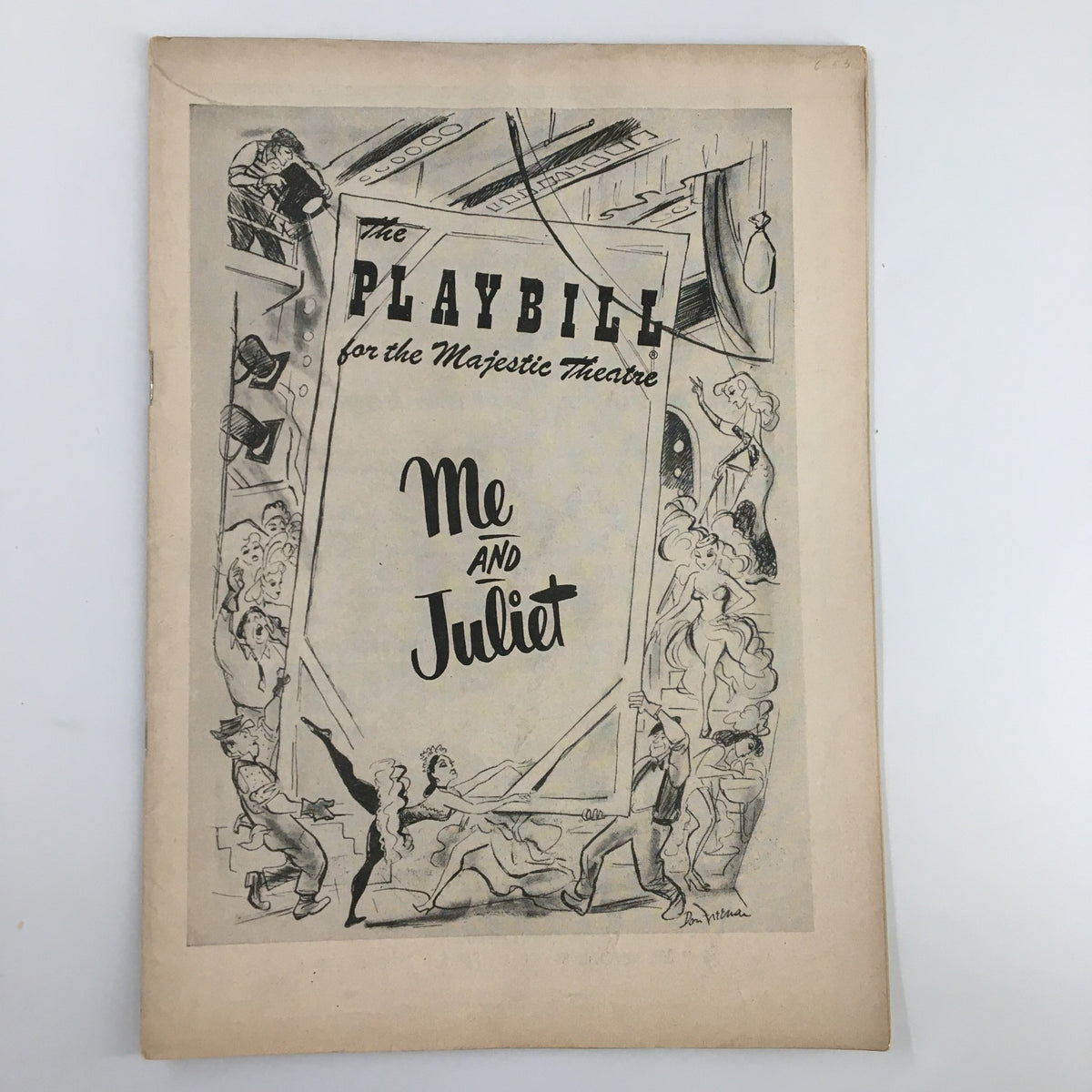 1953 Playbill for Me and Juliet at the Majestic Theatre, featuring an artistic cover illustration that encapsulates the charm of classic musical theatre.