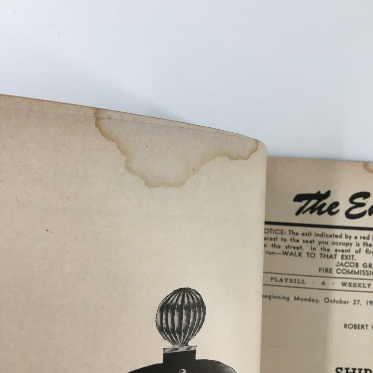 Detailed view of the interior of the 1952 Playbill for The Empire Theatre featuring Shirley Booth in The Time of The Cuckoo, showing vintage typography and artistic elements.