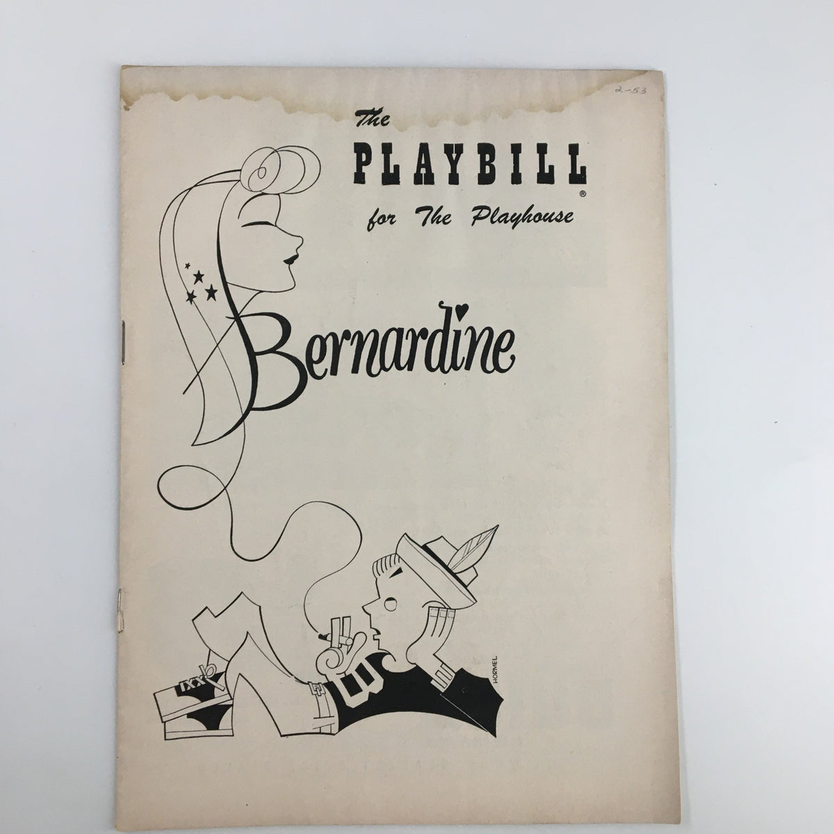 1953 Playbill for The Playhouse featuring 'Bernardine,' a comedy by Mary Chase, showcasing vintage artwork with playful illustrations.