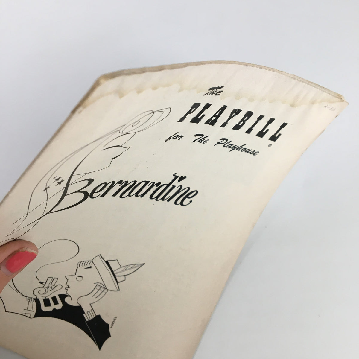 Side view of the 1953 Playbill for The Playhouse featuring 'Bernardine' by Mary Chase, highlighting the artistic cover design.