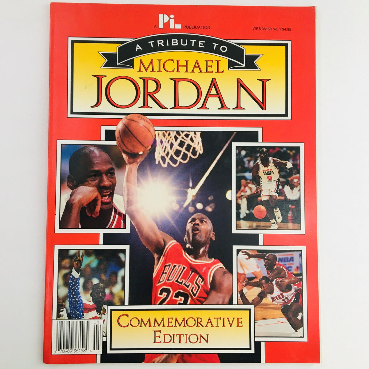 Front cover of the magazine '1993 A Tribute To Michael Jordan No. 1 Commemorative Edition, No Label VG' featuring iconic images of Michael Jordan in action.