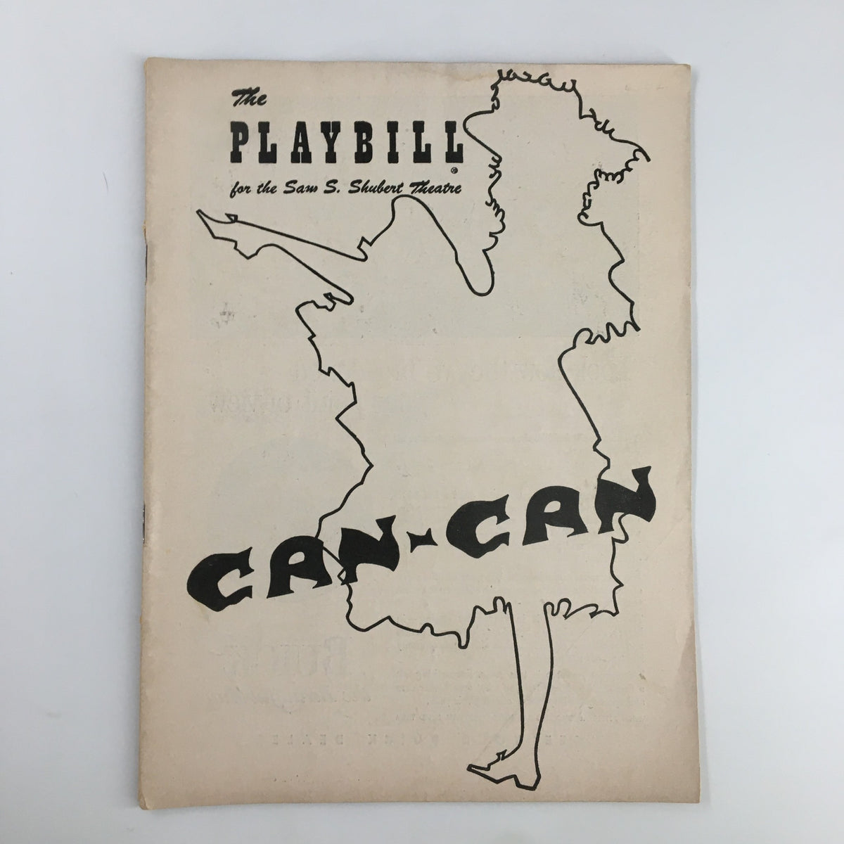 Cover of the 1954 Playbill for the Sam S. Shubert Theatre's production of Can-Can featuring a silhouette of a dancer. This vintage theater memorabilia celebrates Abe Burrows' classic musical.