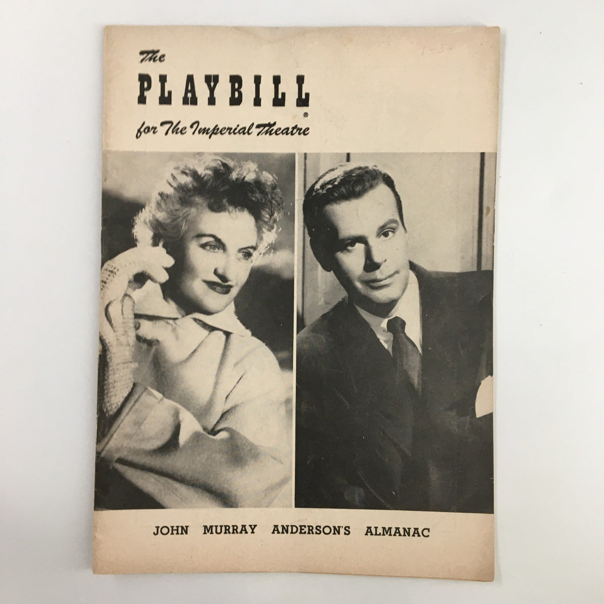 1954 Playbill for The Imperial Theatre featuring Hermione Gingold and John Murray Anderson's Almanac, showcasing a classic theater cover design.