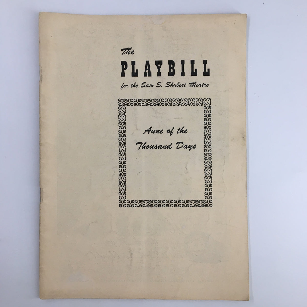 1949 Playbill for the Sam S. Shubert Theatre, featuring the production 'Anne of the Thousand Days,' showcasing elegant cover design.