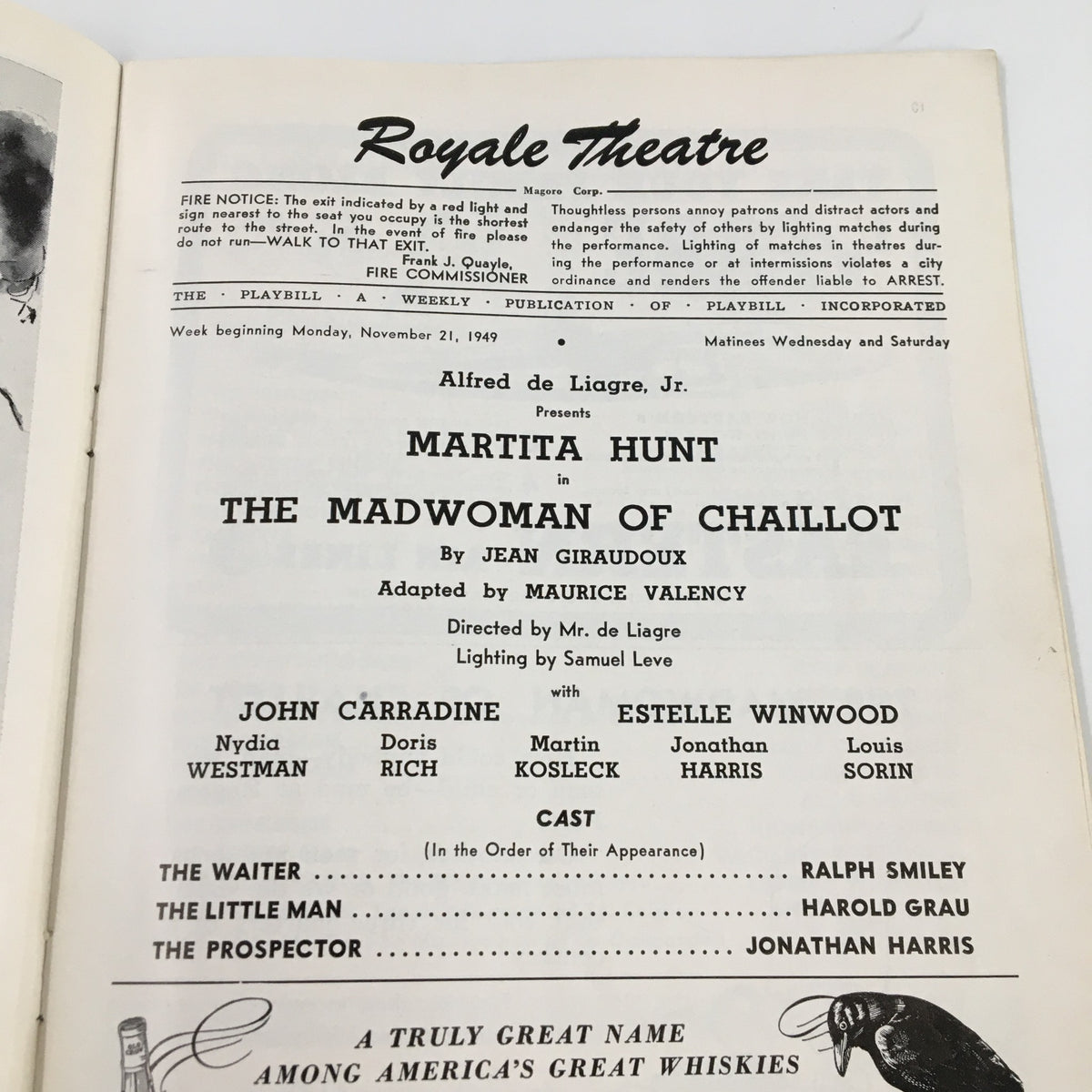 1949 Playbill Royale Theatre Martha Hunt in The Madwoman of Chaillot