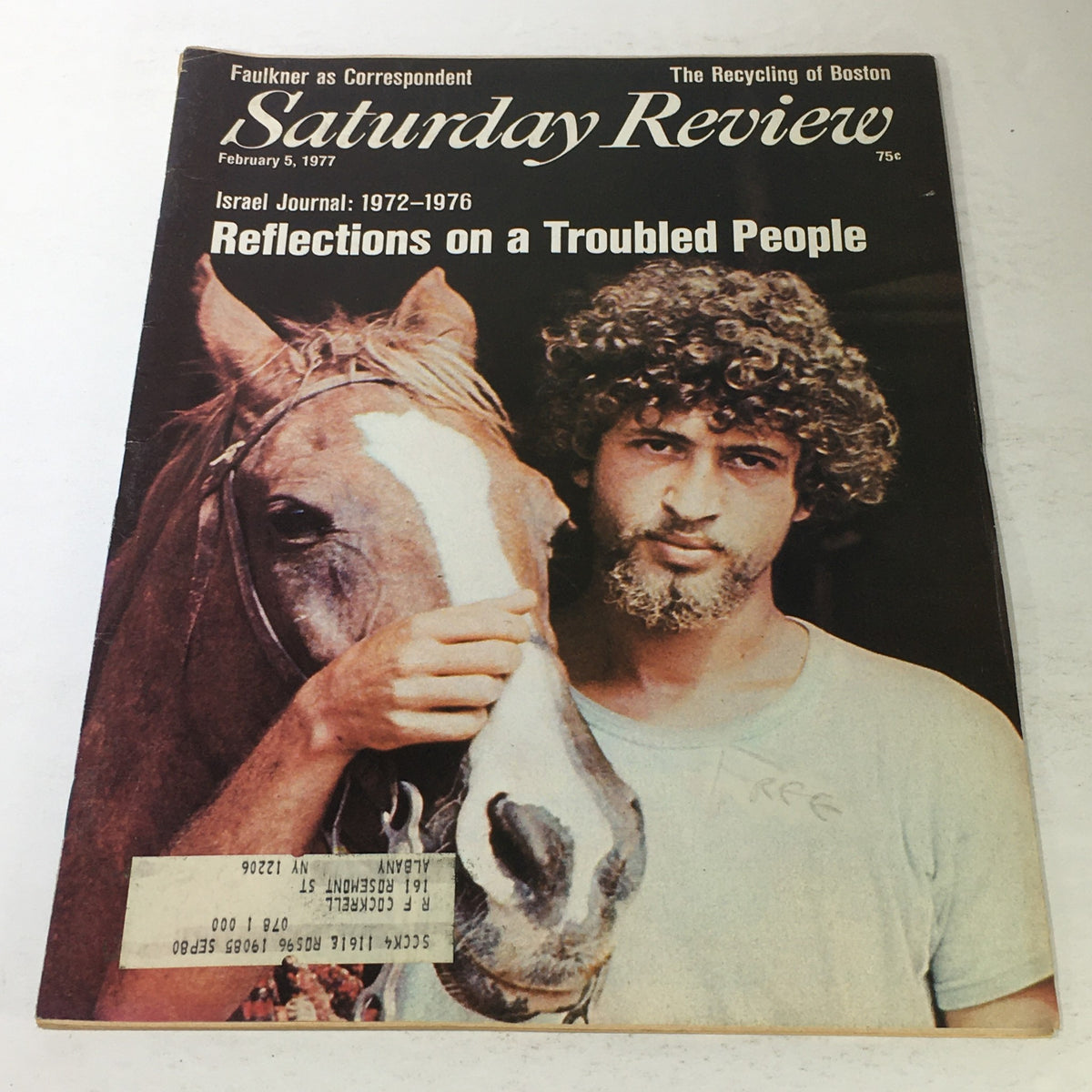 Cover of VTG Saturday Review: February 5 1977 - Reflections On A Troubled People, featuring a man with curly hair and a horse.