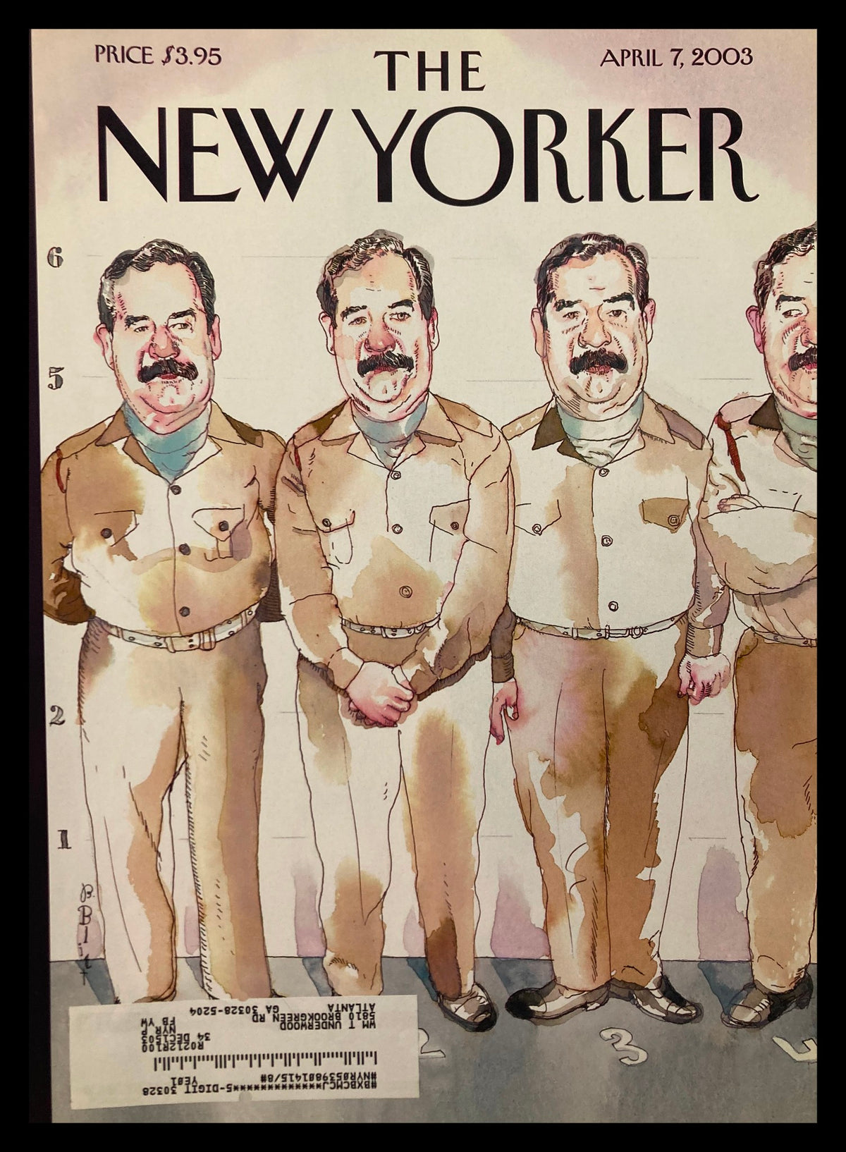 Cover of The New Yorker dated April 7, 2003, featuring an illustration by Harry Bliss depicting a whimsical character in a beige outfit, capturing the charm of classic American art.