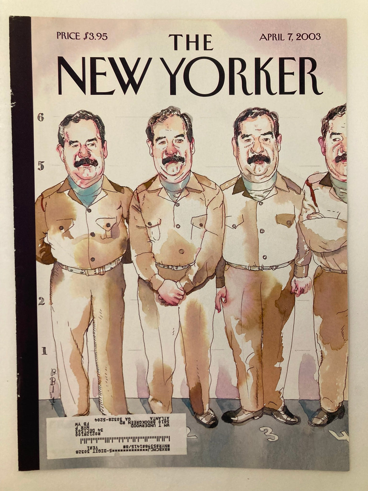 The New Yorker magazine cover from April 7, 2003, illustrated by Harry Bliss, showcasing a whimsical character in a light-colored attire, emphasizing vintage artistic style.