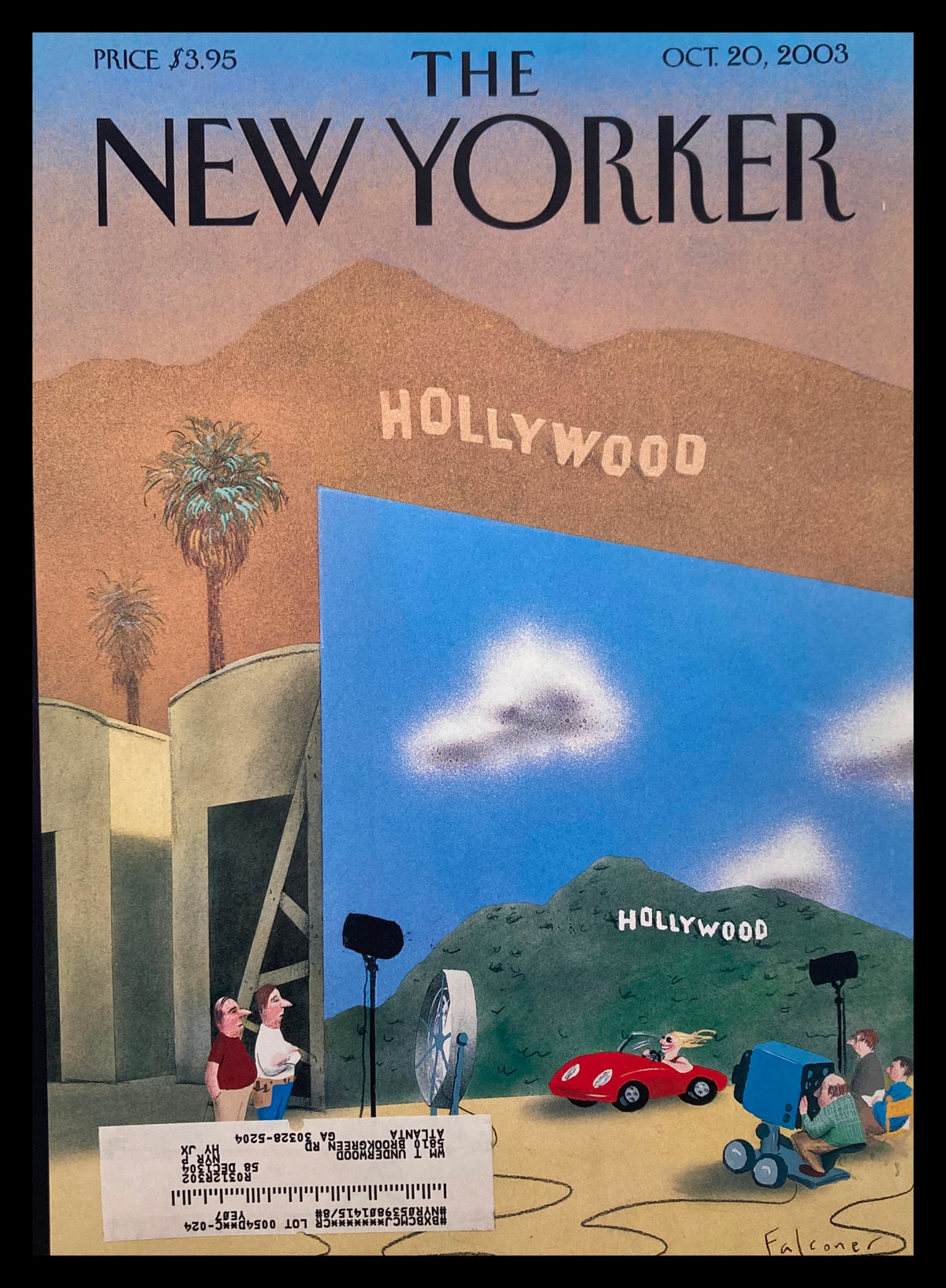 Cover art of The New Yorker October 20 2003 titled The Grand Illusion by Ian Falconer, illustrating a Hollywood scene with characters, cars, and film equipment.
