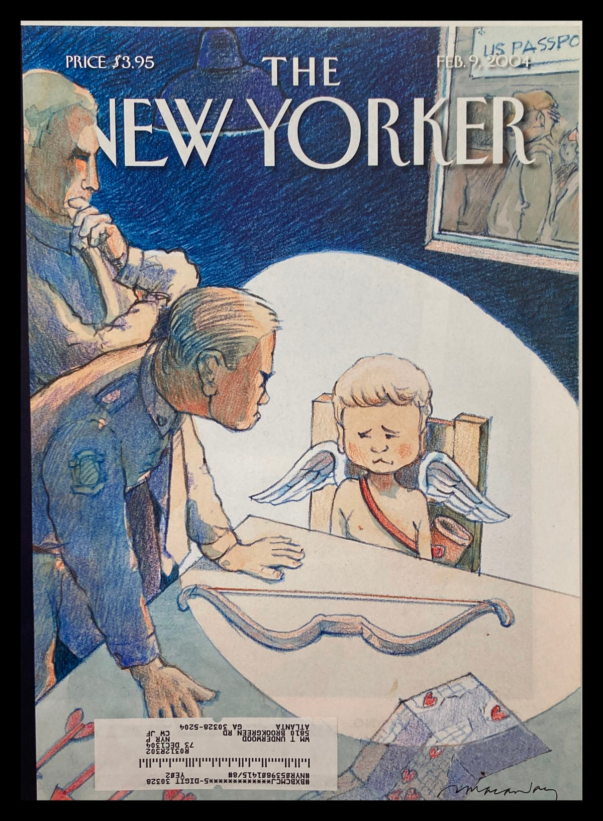 COVER ONLY The New Yorker February 9 2004 Code Red by David McCauley featuring a poignant illustration with a child angel, police figures, and attention to detail in vintage magazine art.
