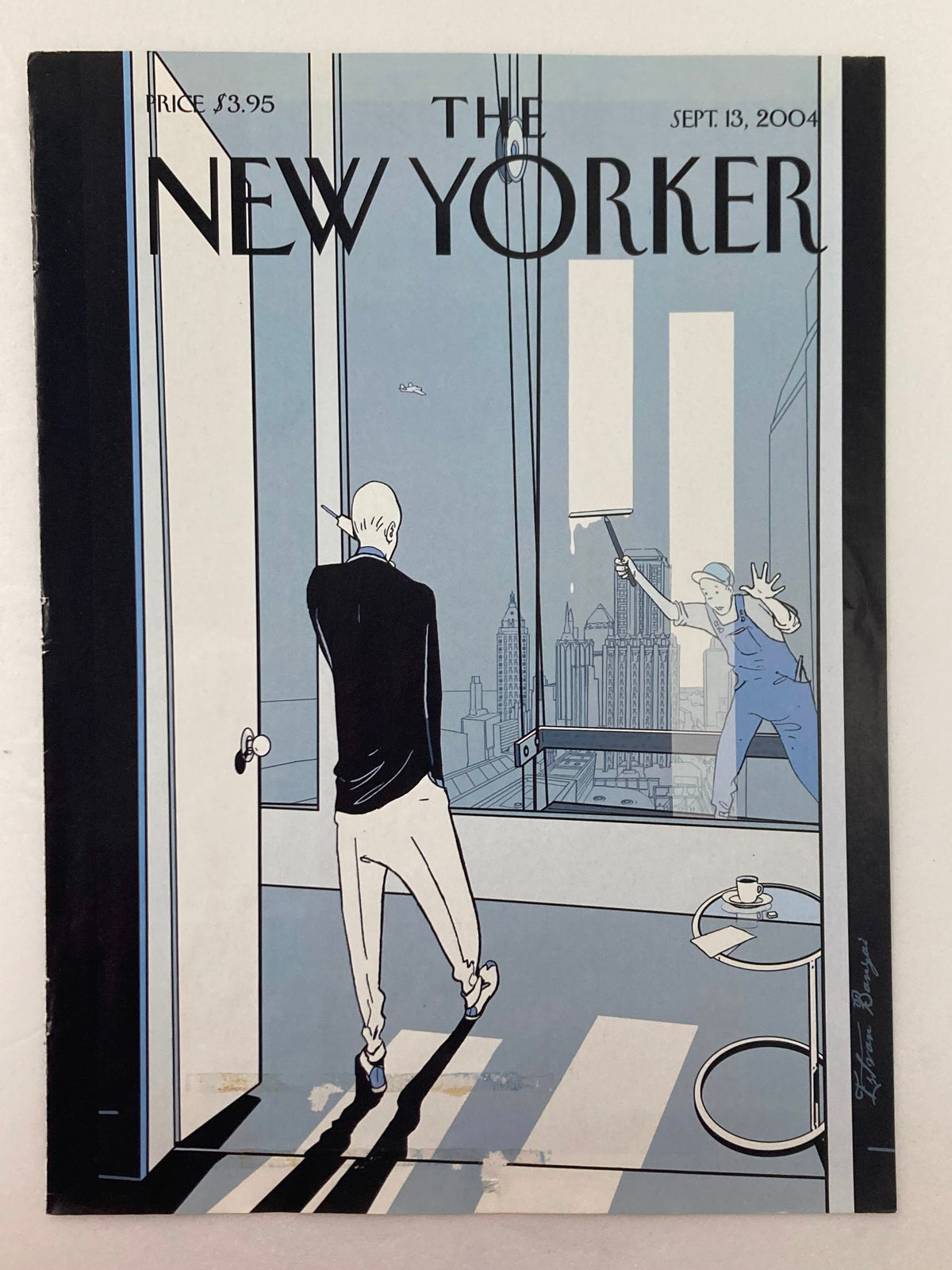 Cover of The New Yorker, September 13, 2004, titled 'Deja Vu' by Istvan Banyai, showcasing a stylish figure by a window overlooking a city, emphasizing contemporary illustration.