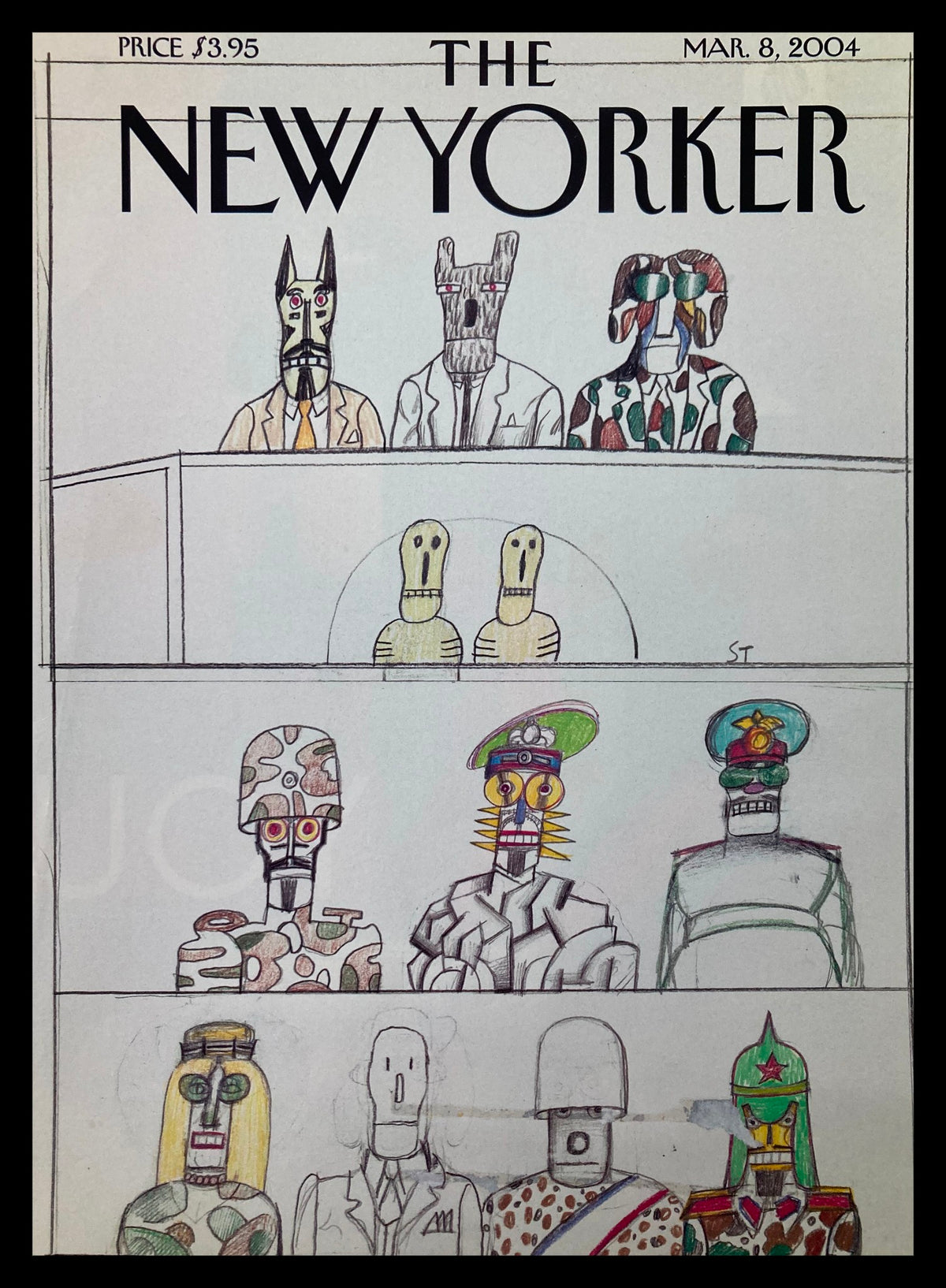Cover of The New Yorker magazine dated March 8, 2004, featuring the illustration 'Gospel Truths' by Saul Steinberg, depicting abstract characters in a creative, artistic style.