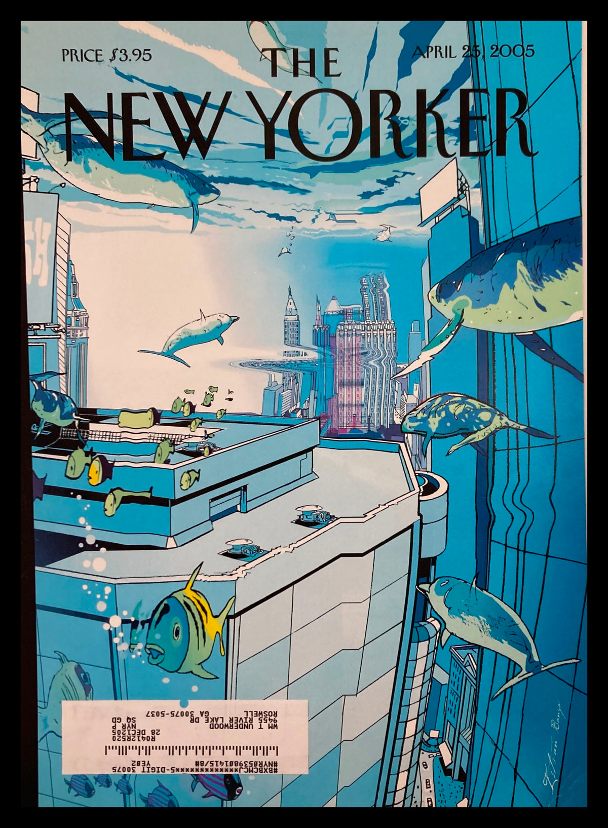 Cover of The New Yorker April 25 2005 featuring Underwater City illustration by Istvan Banyai, showcasing vibrant colors and aquatic elements in a cityscape.