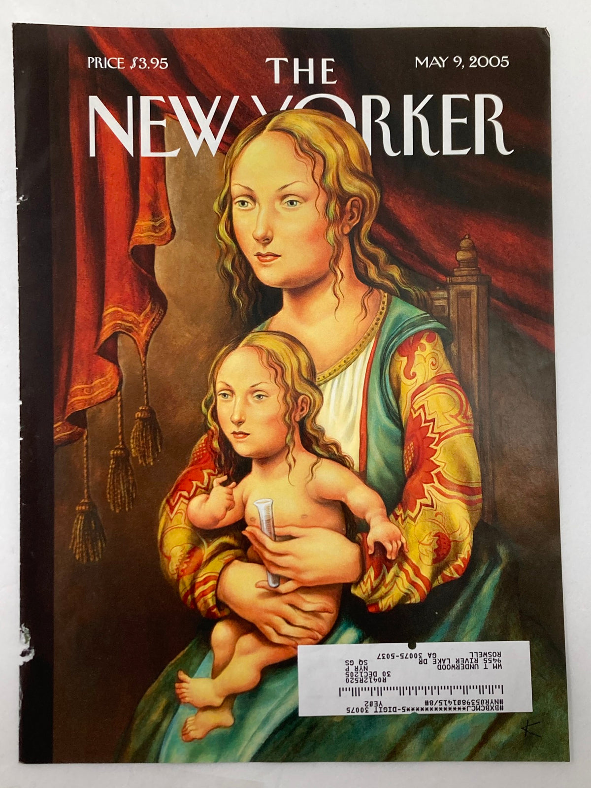 Cover of The New Yorker dated May 9, 2005, showcasing 'Like Mother, Like Daughter' by Anita Kunz, depicting a nurturing mother with her child.