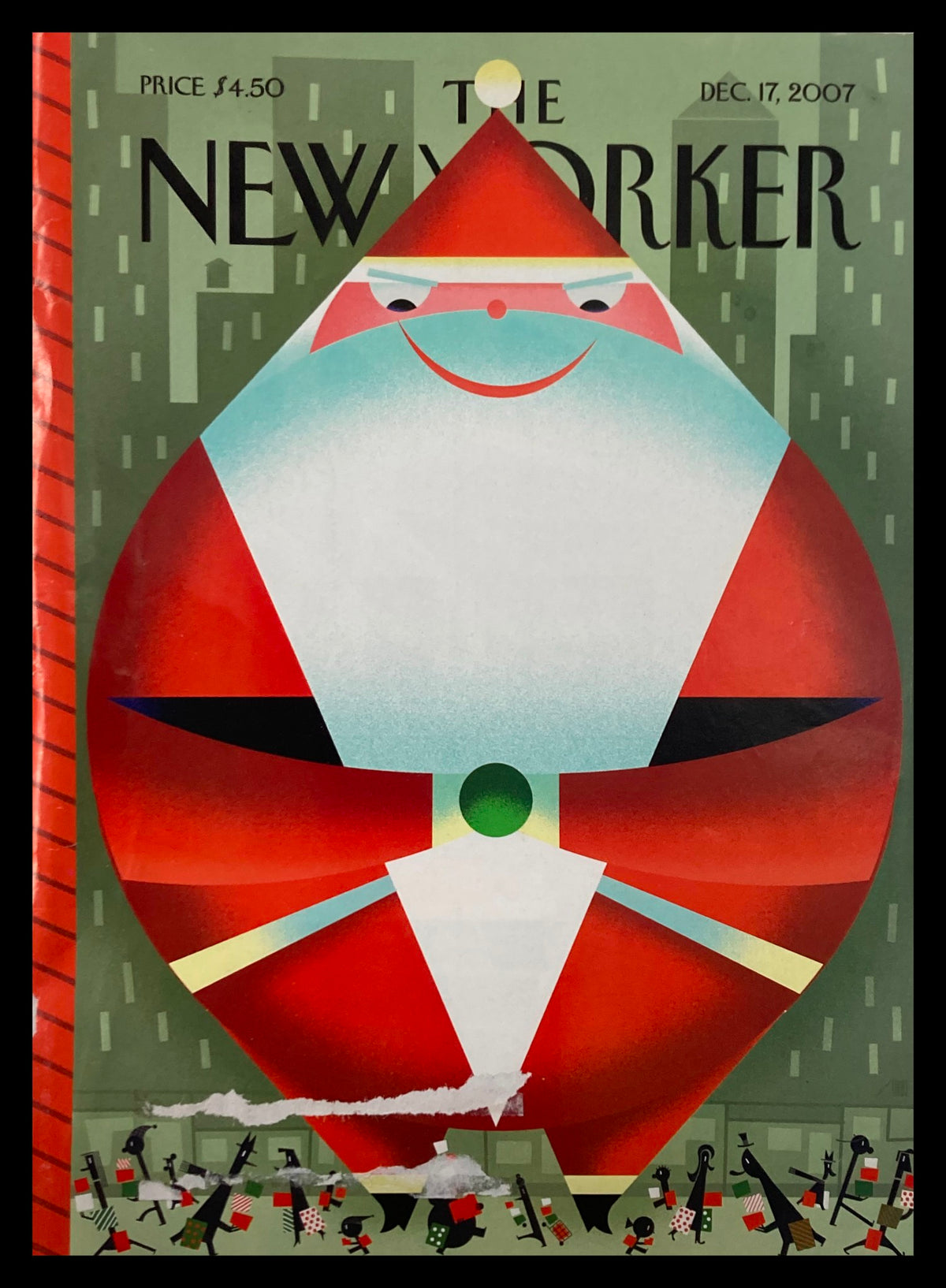 Cover of The New Yorker dated December 17, 2007, titled 'Merry Christmas' by Bob Staake, featuring a festive Santa illustration in vibrant colors.