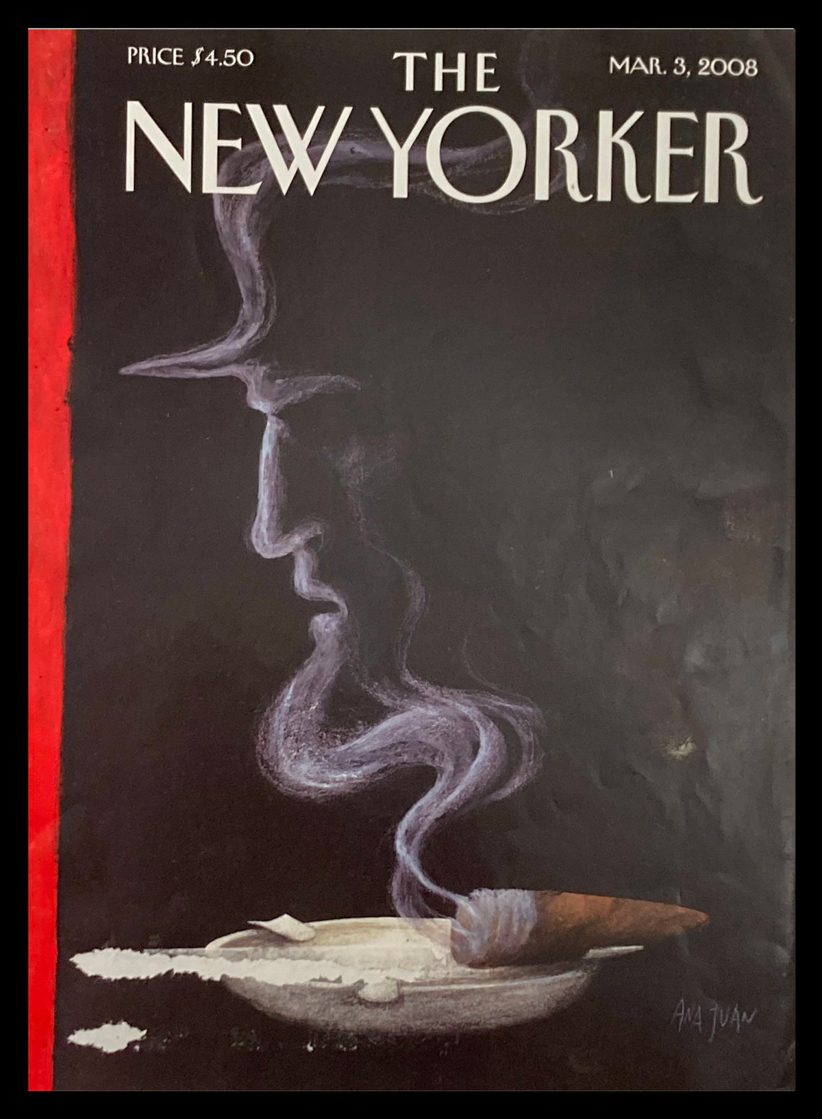 The New Yorker March 3, 2008 cover featuring the artwork 'Fading' by Ana Juan, depicting a mysterious figure with smoke rising from a bowl.