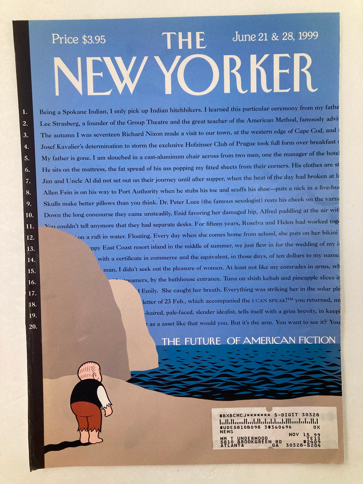 The New Yorker cover dated June 21, 1999, highlighting 'The Future of American Fiction', a collectible piece reflecting pivotal moments in literature.