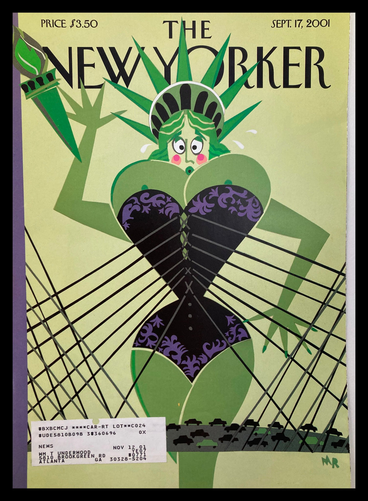 The New Yorker cover dated September 17, 2001, featuring the artwork 'Yearning to Breathe Free' by Roberts, showcasing an artistic representation of the Statue of Liberty with a poignant expression and striking colors.
