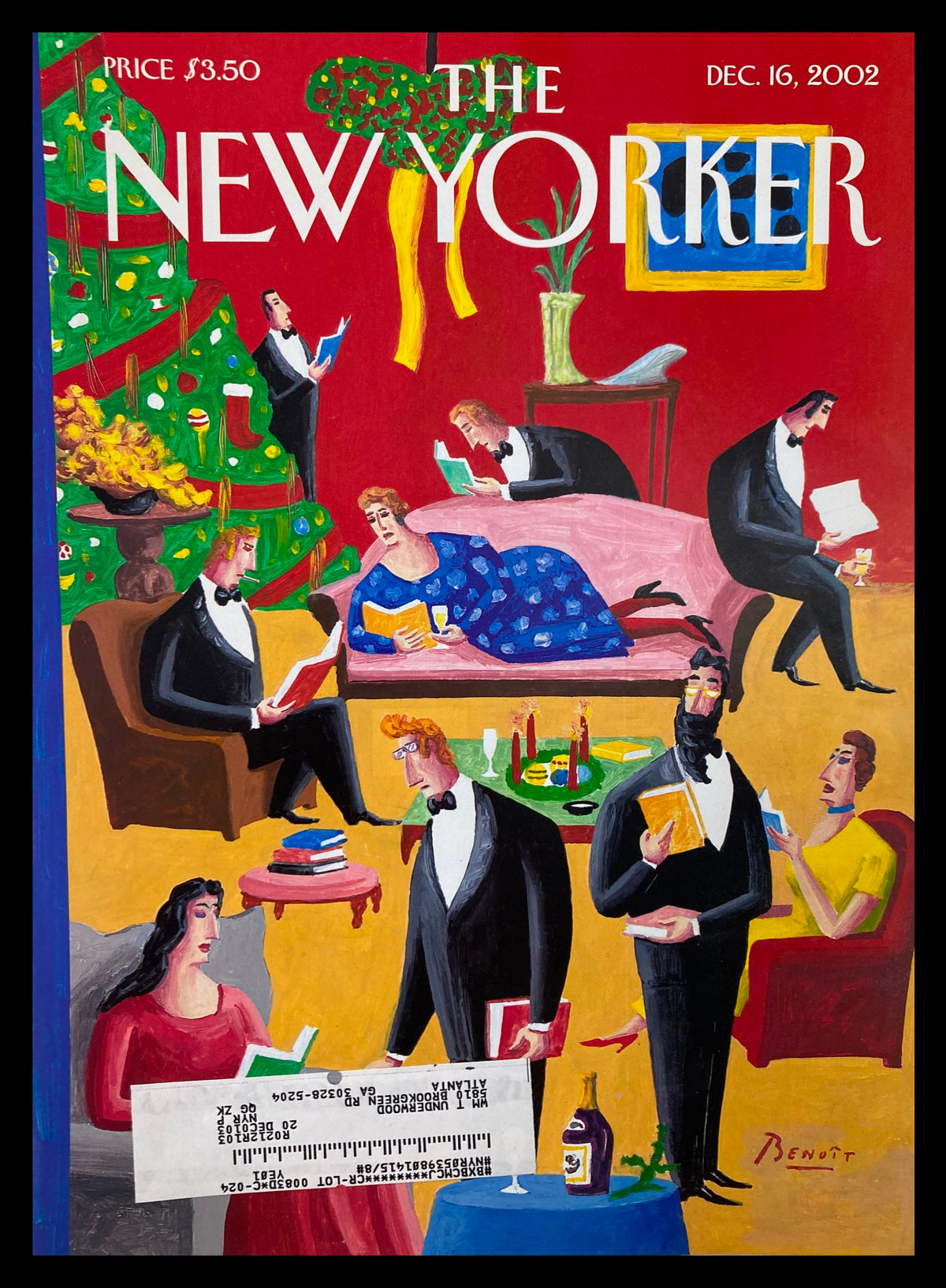 COVER ONLY The New Yorker December 16 2002 featuring festive gathering illustrated by Benoit van Innis, showcasing holiday celebration with elegantly dressed characters in a warm, colorful setting.
