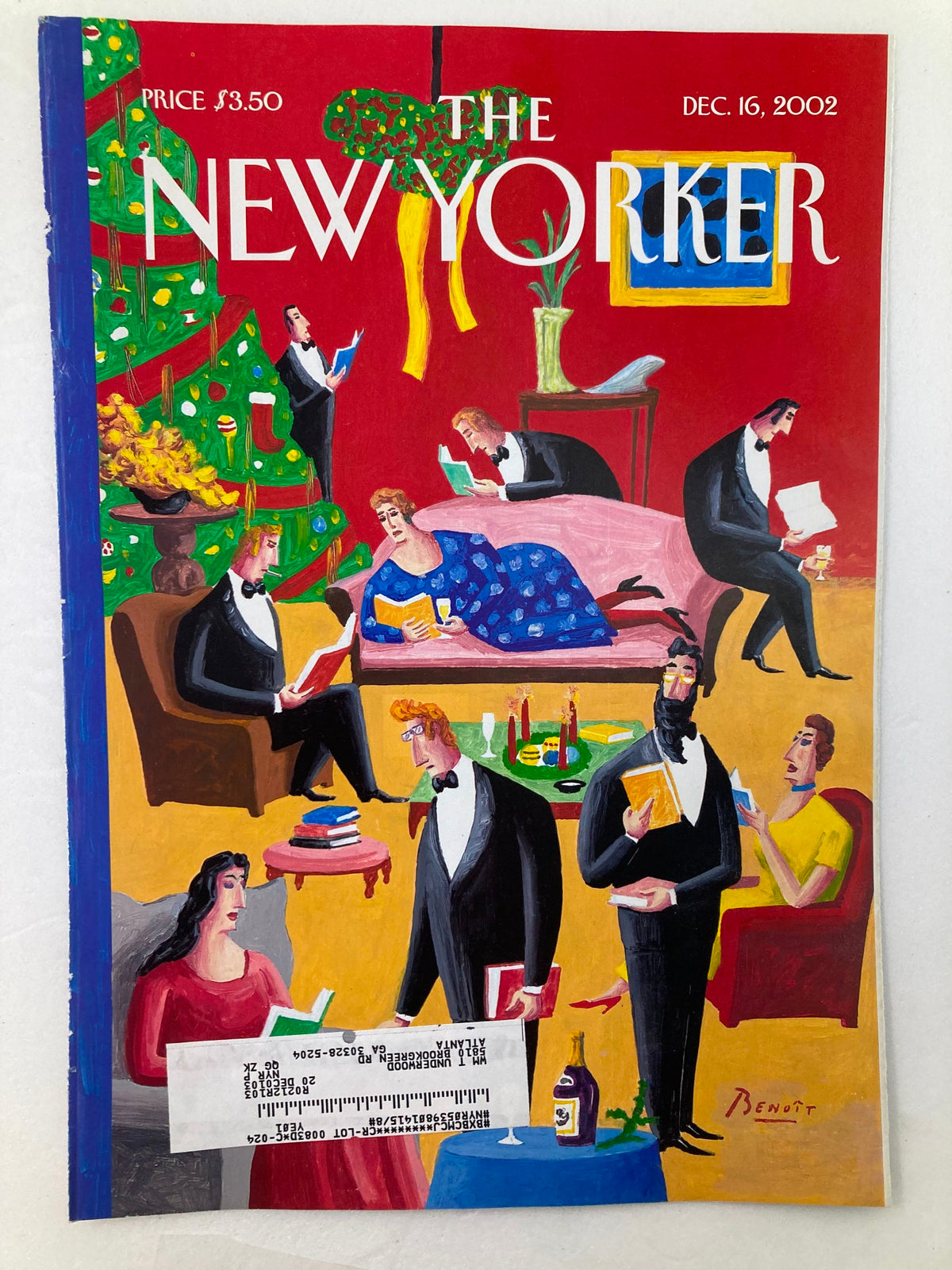 COVER ONLY The New Yorker December 16 2002 highlighting seasonal festivities by Benoit van Innis, depicting a joyful holiday scene with guests enjoying a festive atmosphere filled with decoration and warmth.