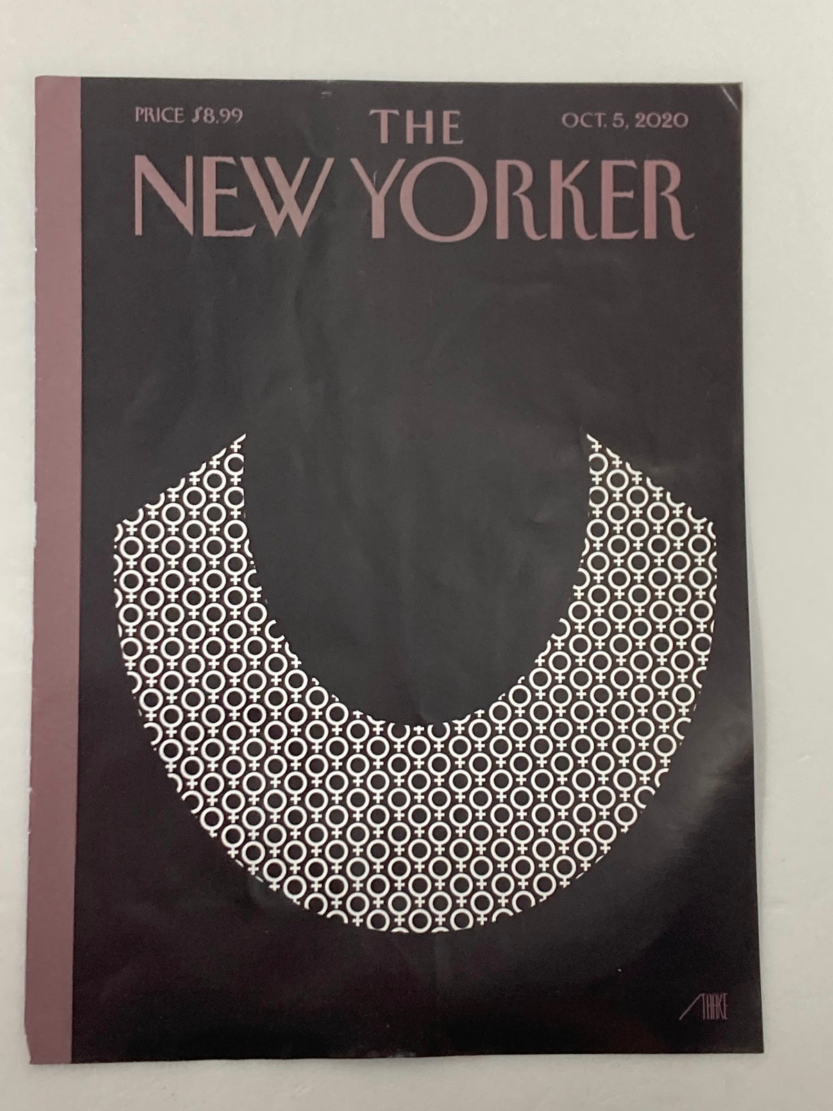 COVER ONLY The New Yorker October 5 2020 Icons by Bob Staake displayed with a similar design, featuring a bold black background and intricate white circular patterns, emphasizing modern artistic representation.