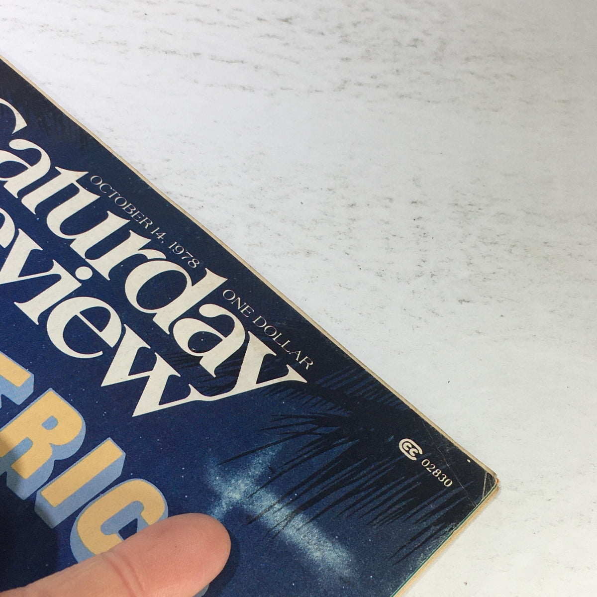 Close-up of the Vintage Saturday Review magazine cover from October 14, 1978, highlighting the title 'The Warm Americas' and details of the magazine's edge.