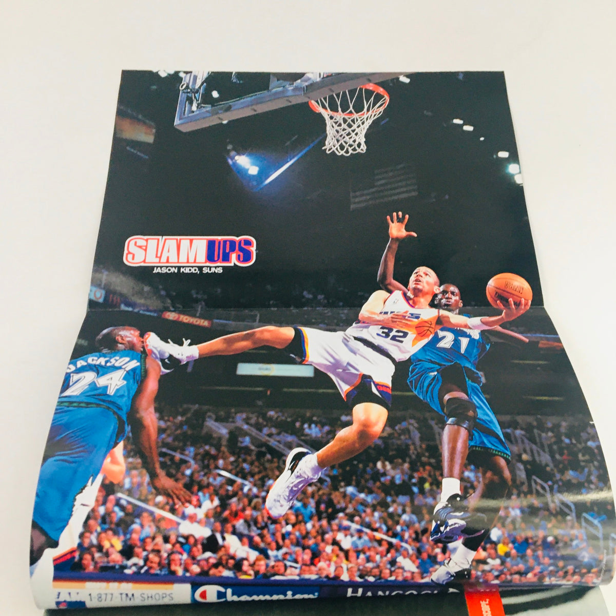 Slam Magazine 1999 Vol 6 #7 showcasing Jason Kidd making a dynamic play in an NBA game, emphasizing the vintage style of basketball memorabilia.
